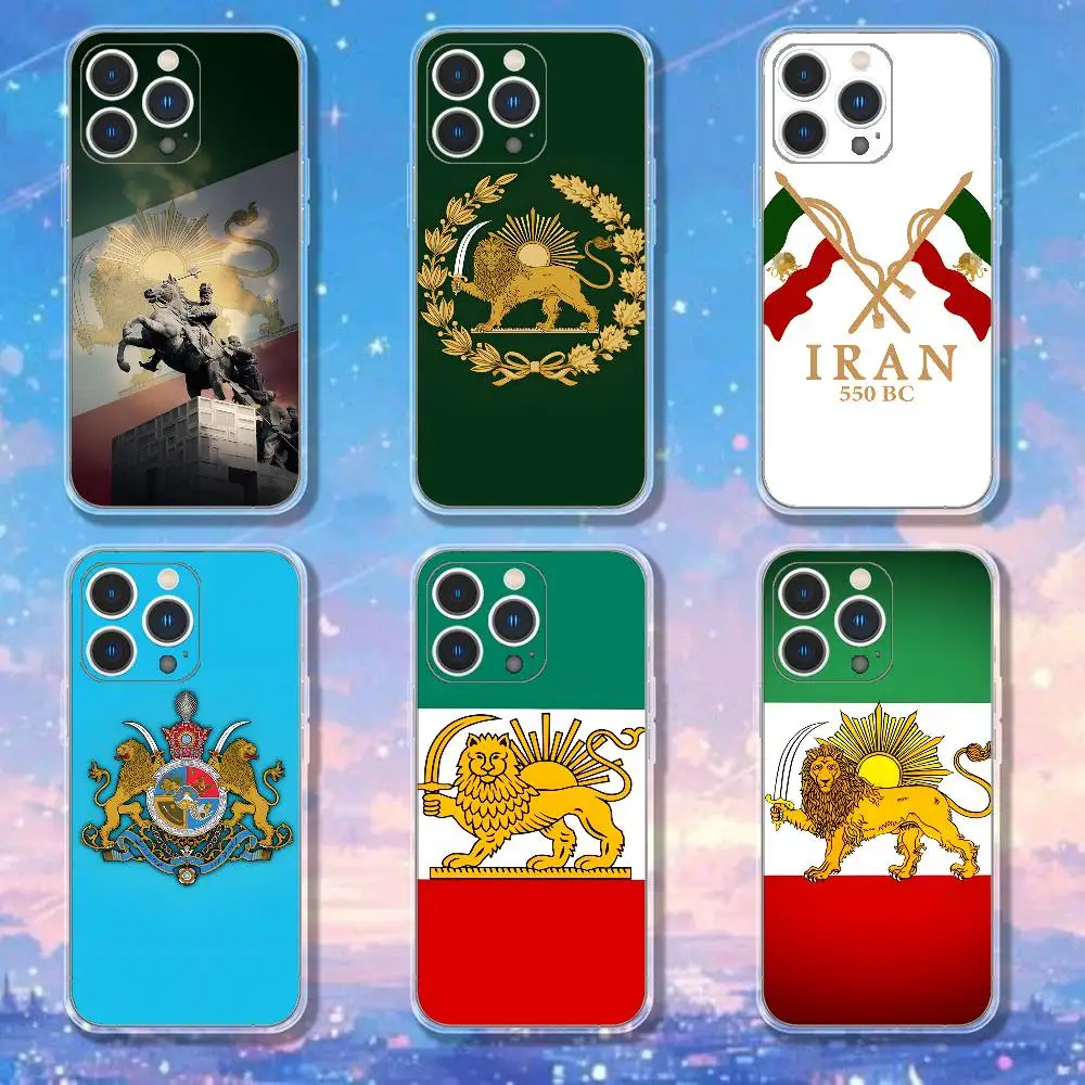 

P-Pahlavi Lion Flag of Iran Phone Case iPhone17 16 15 14 13 12 11 Pro Max Plus Mini Clear Full Back Cover Silicone Soft Shell