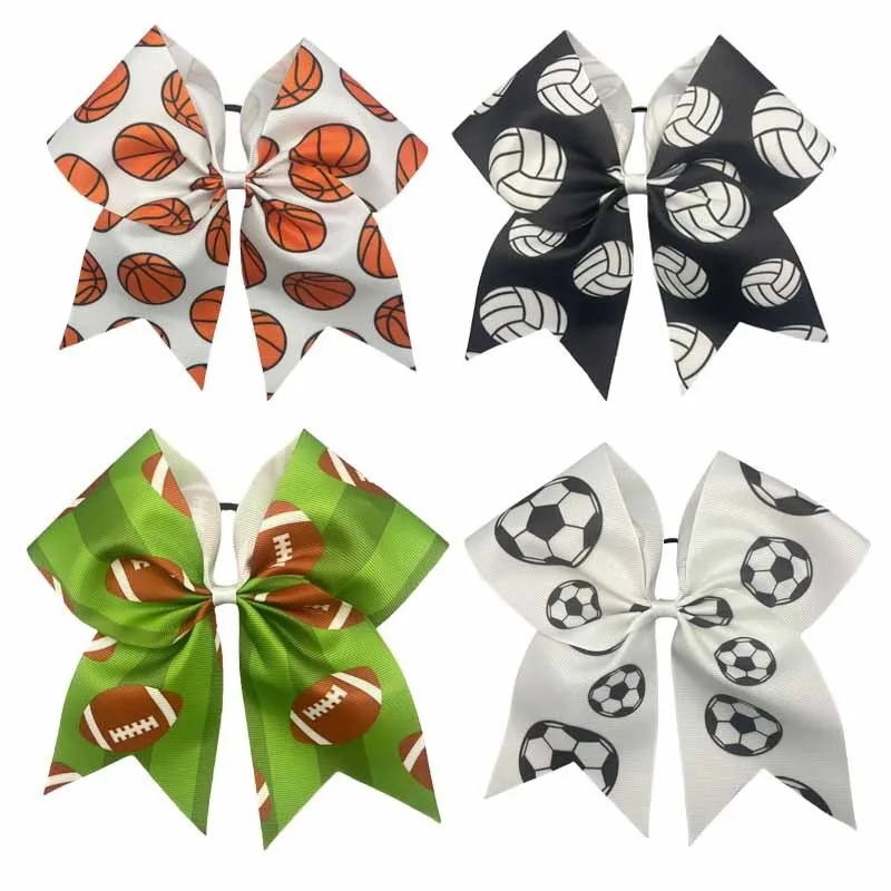 

15pcs/Sports Themed Bow Hair Ties for Kids – Large Elastic Ponytail Holders with Football, Volleyball & Basketball Patterns