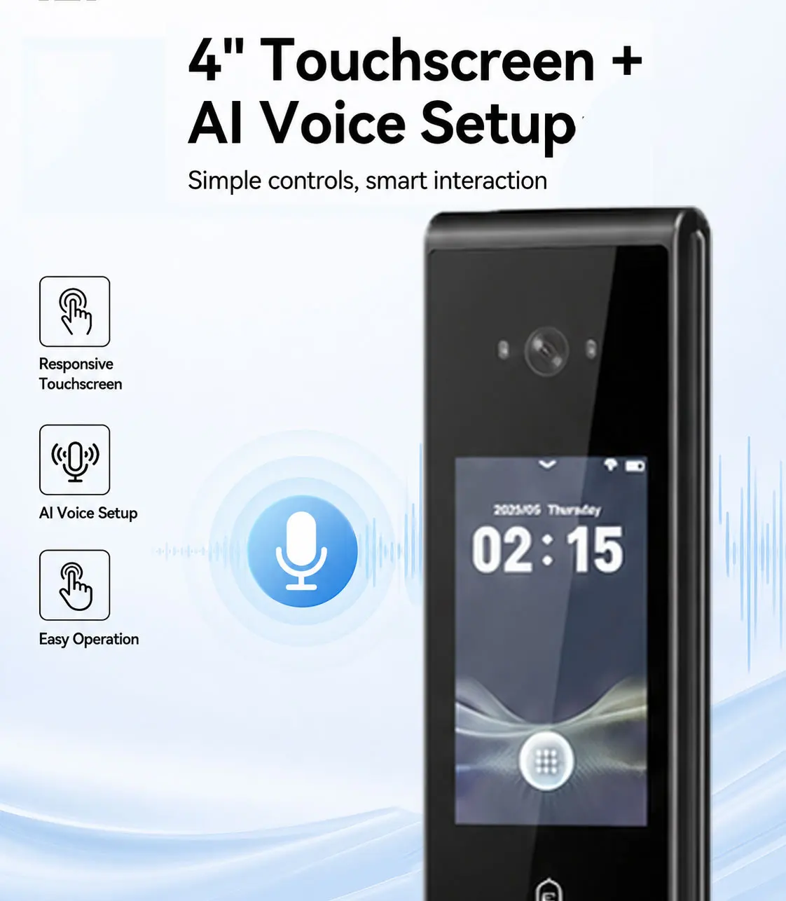 Glomarket AI Dual-screen Smart Door Lock with Facial Recognition Palm Tuya WiFi App for Wood Door Homes & Villa Projects