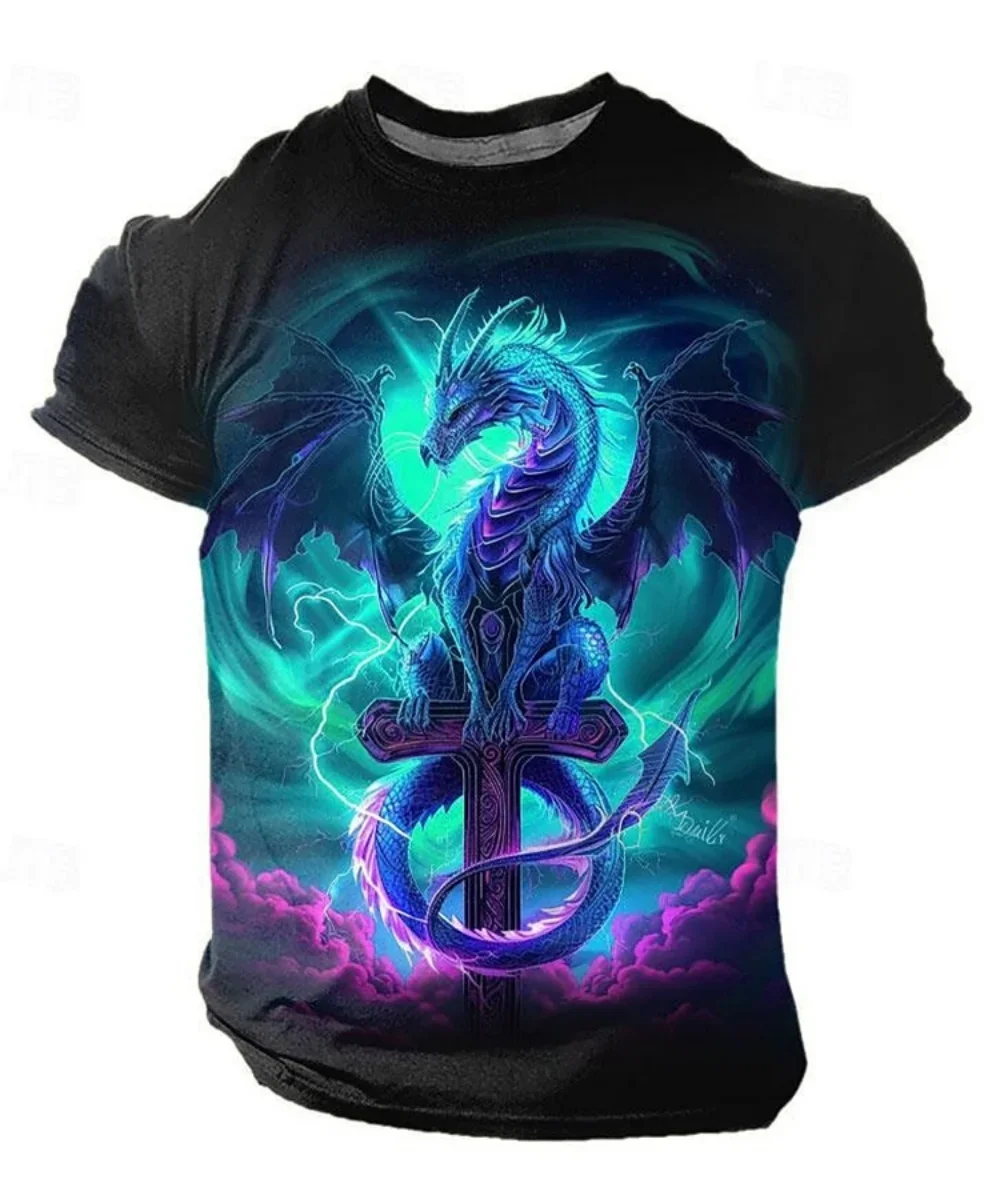 

Plus Size 3D Dragon Print Fashion Men's T-shirt Daily Casual Women Men Street T-shirt Outdoor Sports Short Sleeve Urban T-shirt