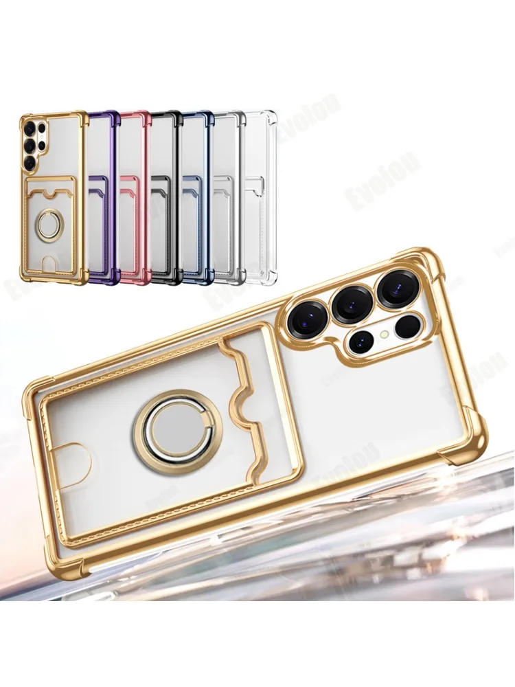 Étui portefeuille transparent avec fente pour carte, étui antichoc pour Samsung Galaxy S25 Ultra Edge S24 FE S23 Plus S22