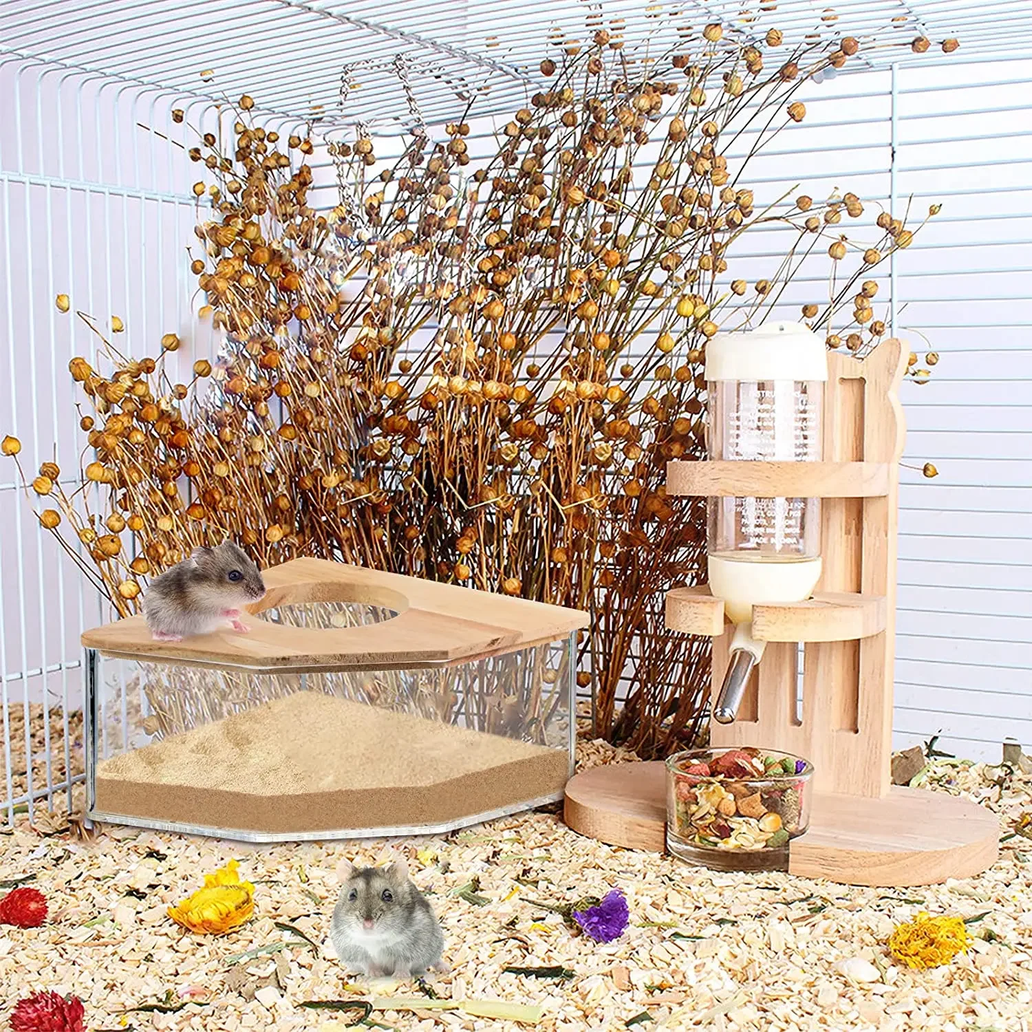 Hamster Bathroom with Cover House Sandbox Full Acrylic Transparent Urine Sand Basin Golden Bear Supplies Sand Bath Container