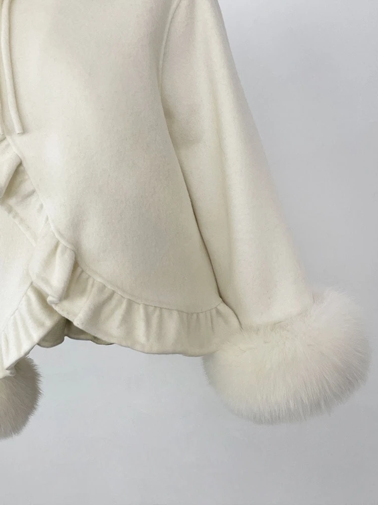 الإناث القوس الفراء معطف الصوف ملابس خارجية موضة قصيرة معطف فرو الثعلب الحقيقي سيدة سترة صوفية النساء ملابس الخريف الشتاء الجديدة #5