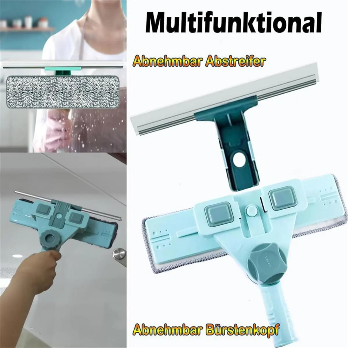 B17C Water Sprays Window Mesh Screen Brush Window Cleaner Wiper Telescopic Long Handle Mop Squeegee Cleaning Tool