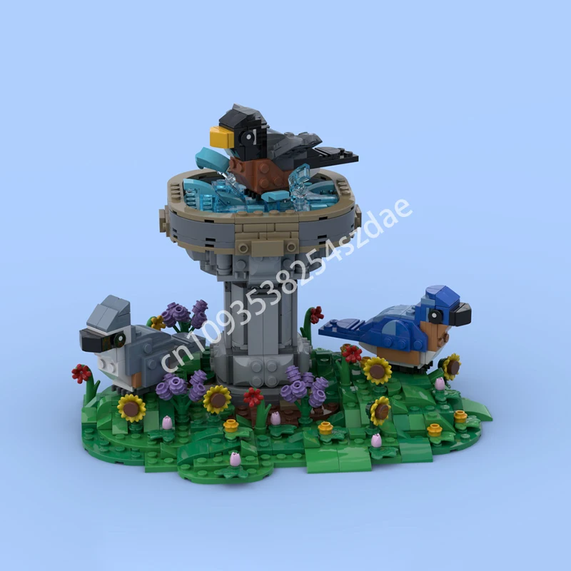 

730 шт. MOC весенняя птичья ванна, строительные блоки, STEAM Learning, творческое образование, рождественская игрушка, подарок, сборка, конструкция