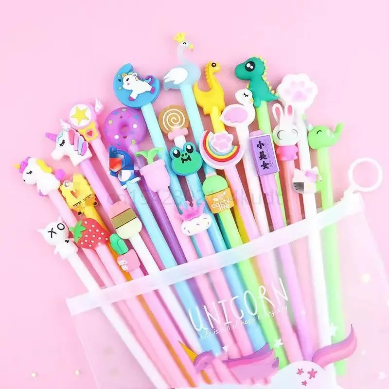 Wholesale 10/50/100pcs Kawaii Cartoon Gel Ink Pens Writing Pens 0.5mm Black Stationery For Office School Student  Gift