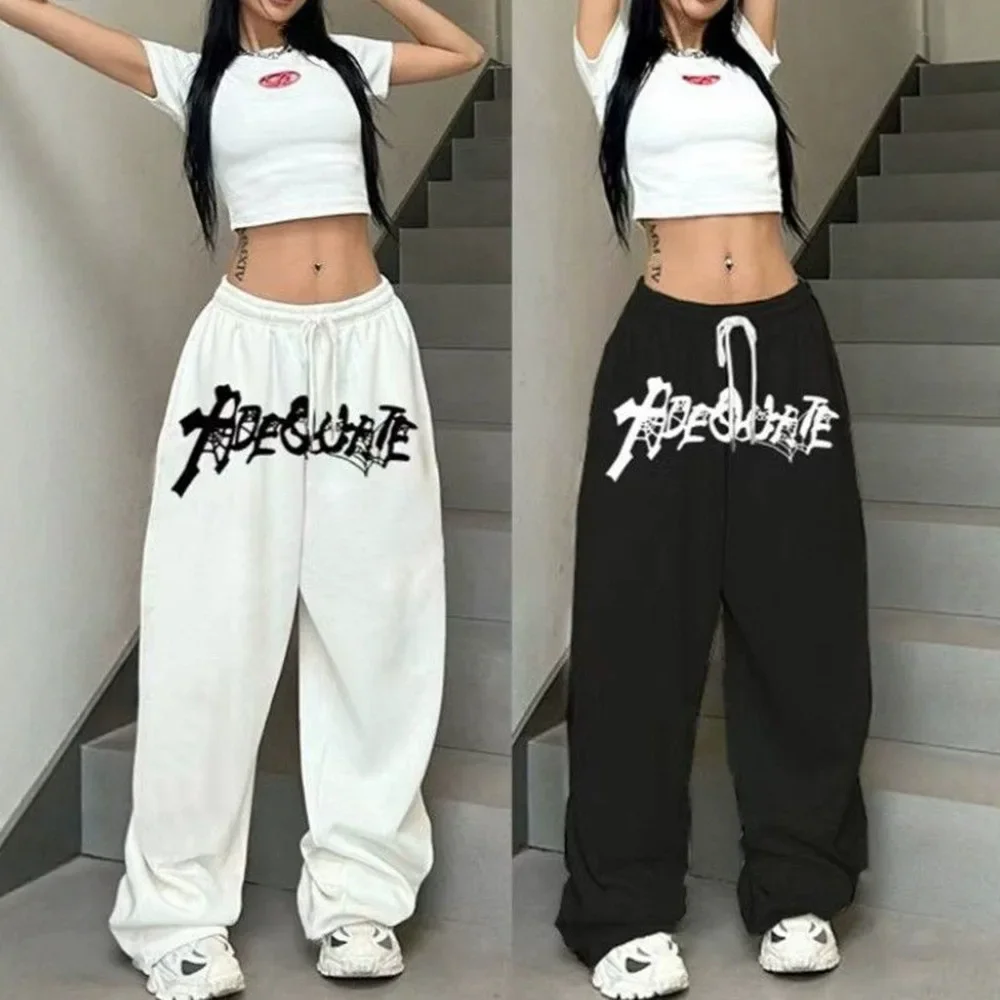 Nuevo estilo americano blanco Hip Hop Jazz danza alta suelta pierna recta pierna ancha cordón deportes moda pantalones