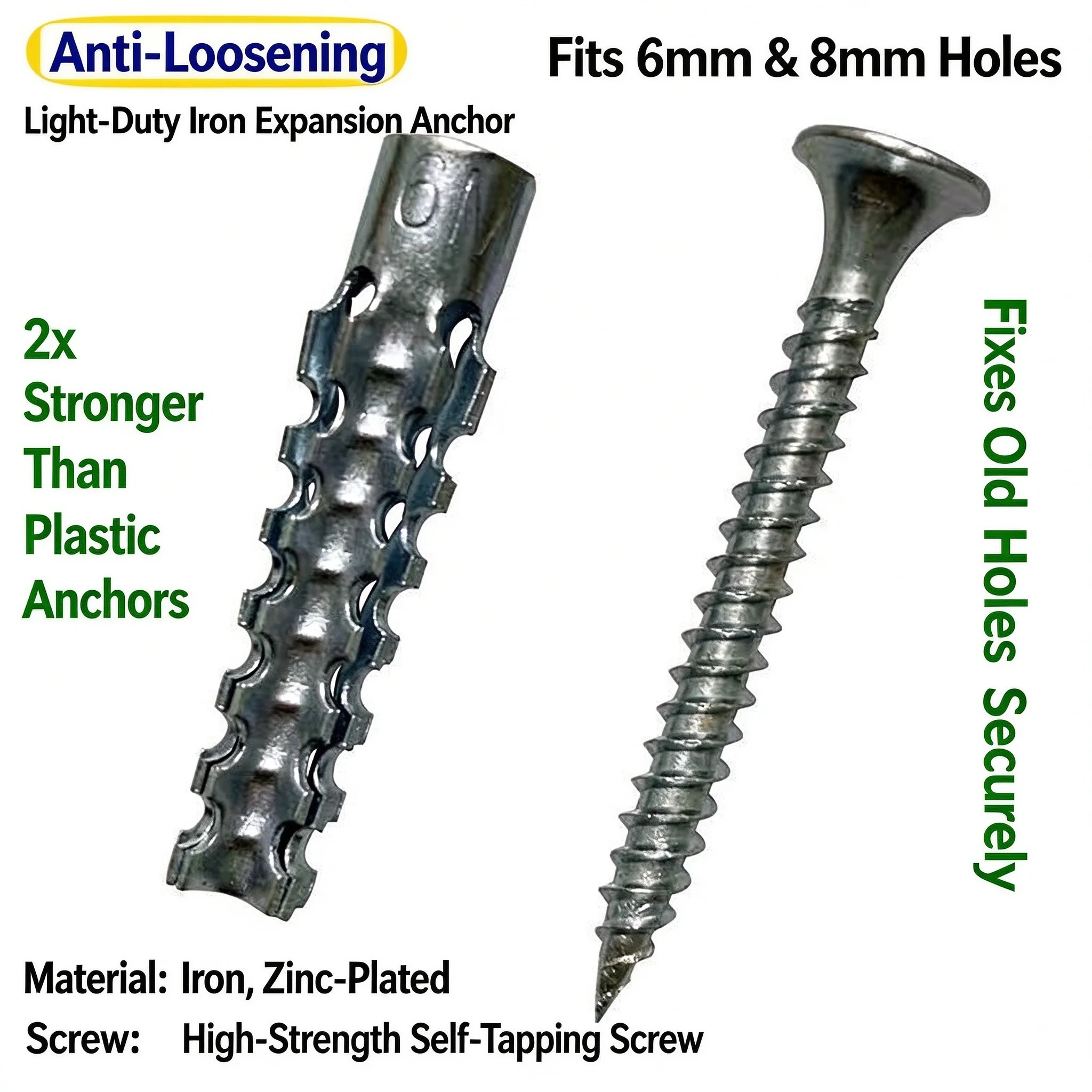 serrated gecko anchor, metal expansion tube, anti-loosening screw, for hollow brick lightweight brick cement concrete