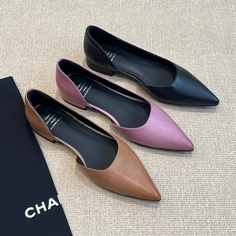 

Элегантная женская обувь, удобные повседневные туфли на одной платформе, женские лаконичные модные брендовые женские туфли на плоской подошве с острым носком