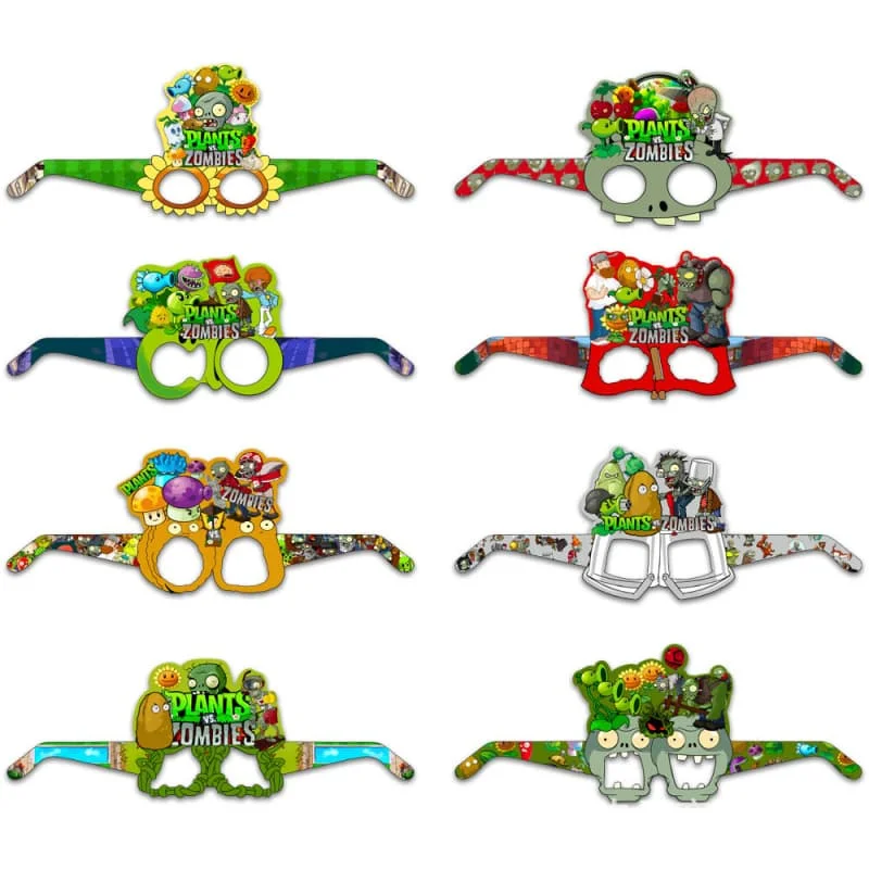 8pcs Plant Vs. Zombie Theme Party Decoration Creative Funny Photo Props Kids Birthday Party Paper Glasses Gift Set