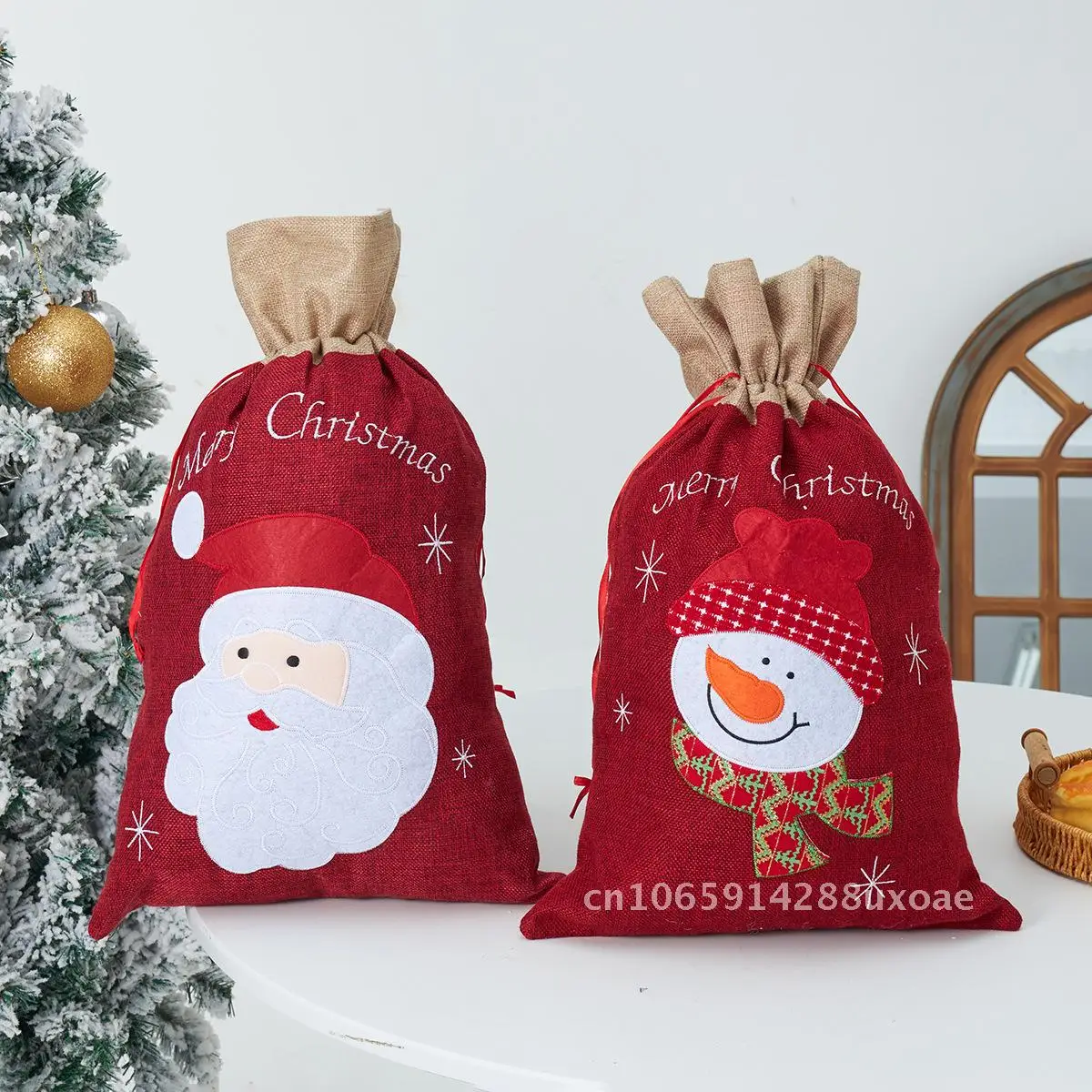 

New Christmas gift bag decoration supplies linen drawstring Santa Candy bag children's gift bundle pocket