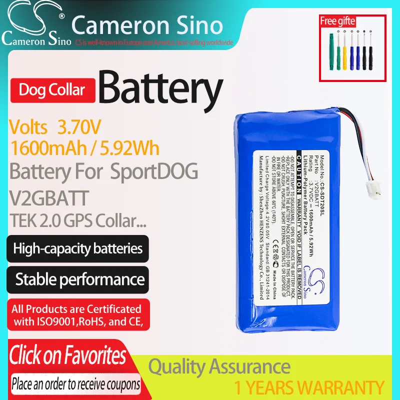 SportDOG TEK 2.0 GPS 칼라 TEK-2L.fits V2GBATT,Dog Collar 배터리 용 CameronSino 배터리.