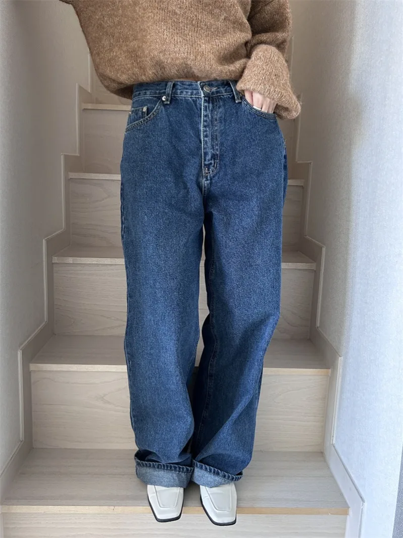 

High Waist Straight Leg Retro Denim Pants Spring New Sle Simple Match All Vintage Workwear Long Trousers Women's Faion