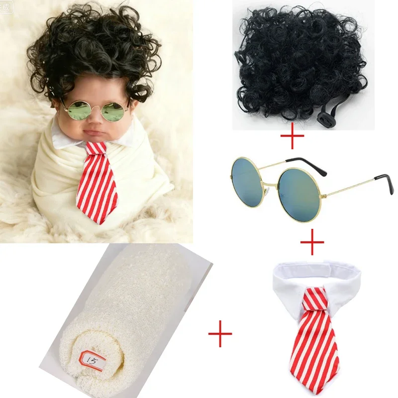 DIY Newborn Photo Studio Set - Complete 4-in-1 Photography Props Kit with Wrap, Wigs, Collar & Glasses Neugeborenenfotografie