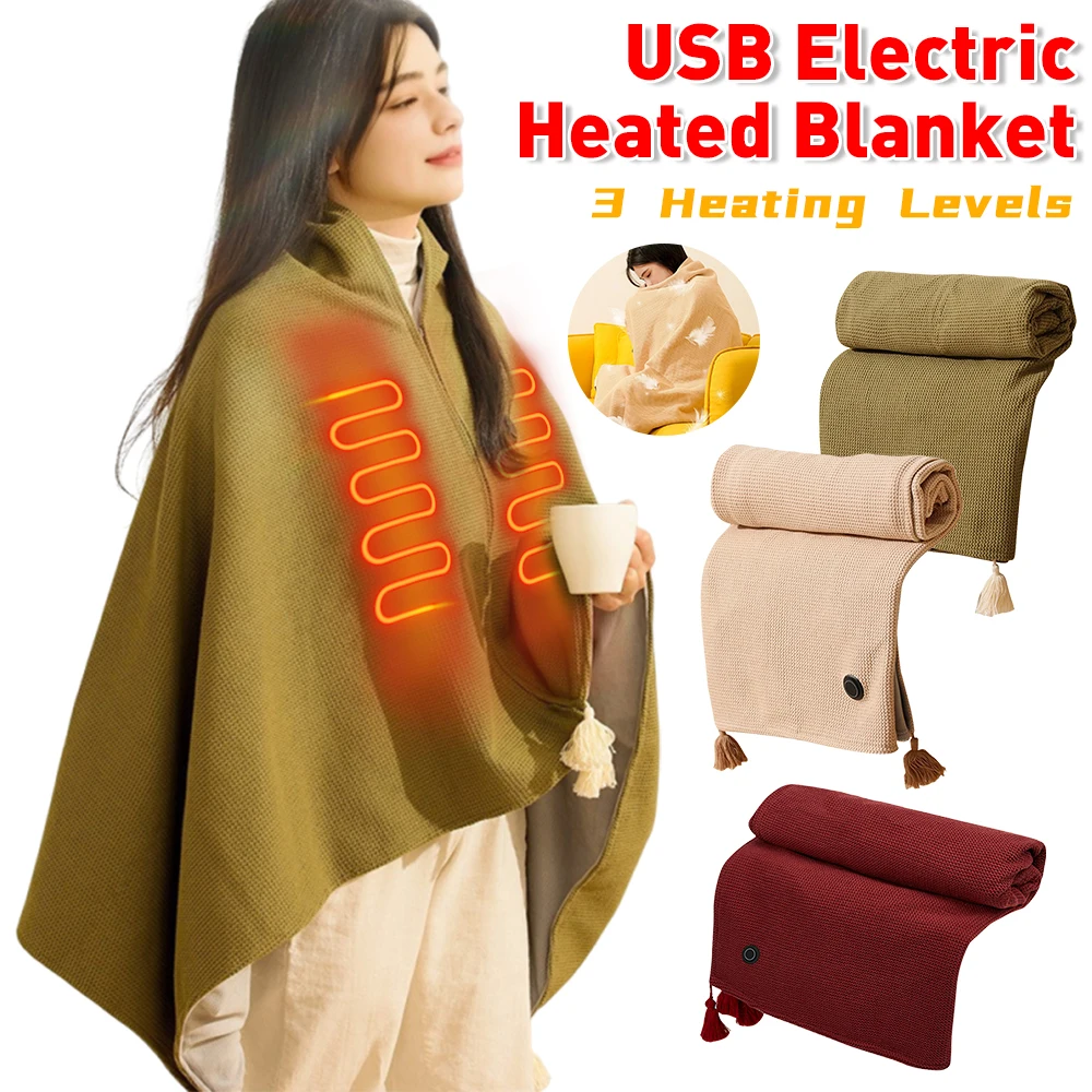 

USB Heating Electric Blanket Wearable Towel Body Warmer Washable Heated Blanket Pad Carpets Mat Pad Sleeping Outdoor Use