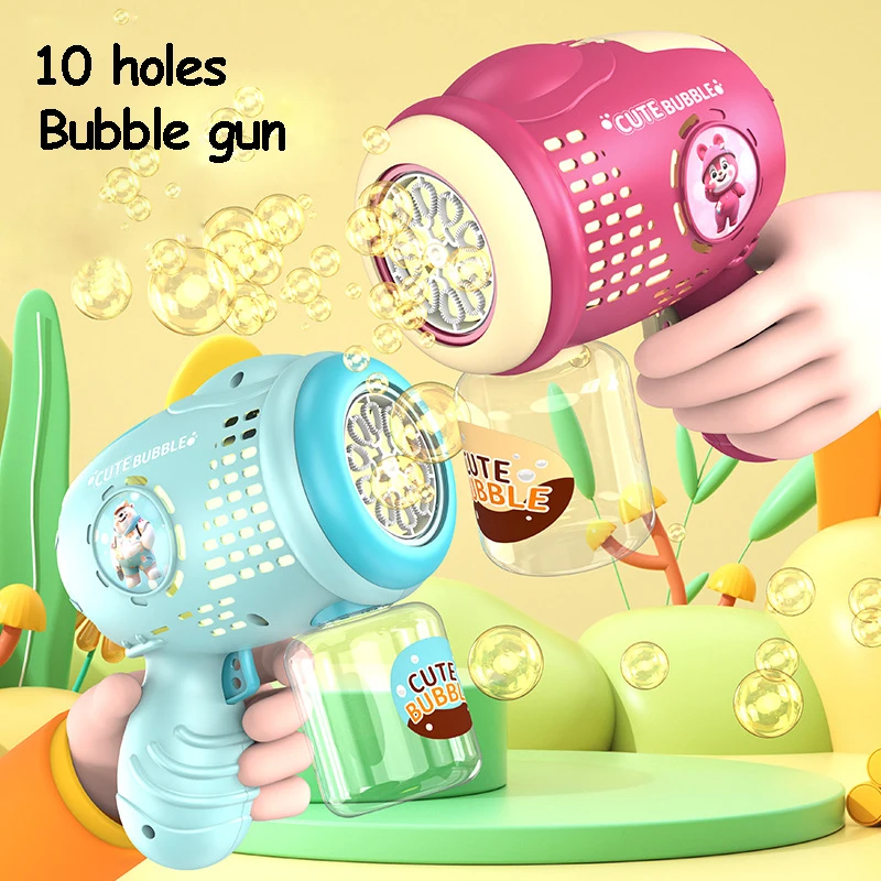 10 Holes Bubble Gun Machine From 5 to 9 years Kids Cool Toy For Outdoor Handheld Soap Bubbles Toy Guns Bubble House Water Toy