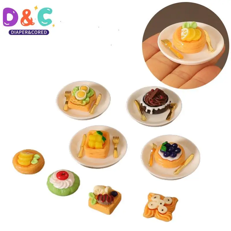 4Pcs /Set 1:6 1:12 Dollhouse Miniature Cake Dishes Set Dollhouse Simulated Dessert  Kitchen Accessories Kid Pretend Play Toy