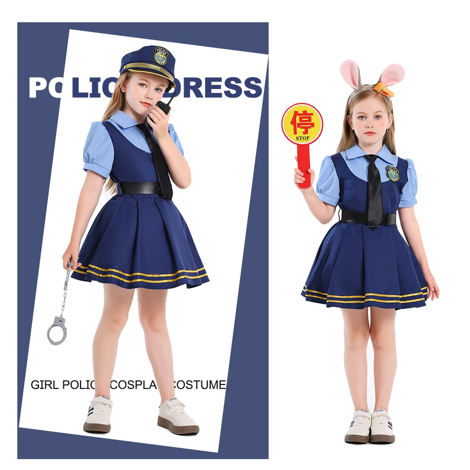 

Halloween Costume Girls Game Cos Police Officer Short-sleeved Bubble Dress Carnival Role-playing Suit Stage Performance Clothes