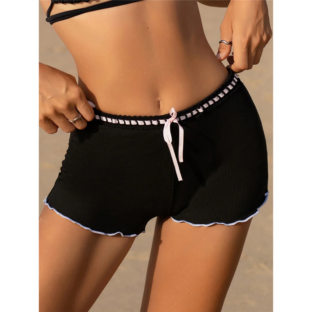 XS - L Bow Mini-Shorts, gerippter Bikini-Unterteil, Badehose, Damen-Badebekleidung, brasilianische Tanga-Höschen, Unterwäsche V6538 – Detail 3