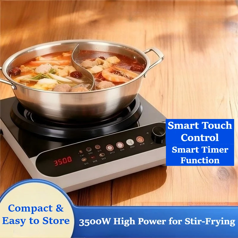 3500W Electric Ceramic Cooktop, Infrared Heating Stove Compatible with All Cookware, No Radiation Black Crystal Panel
