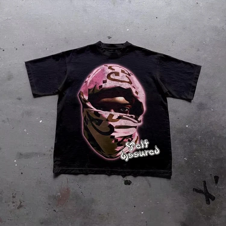 Camiseta Y2K Punk Rosa Camuflaje Letras