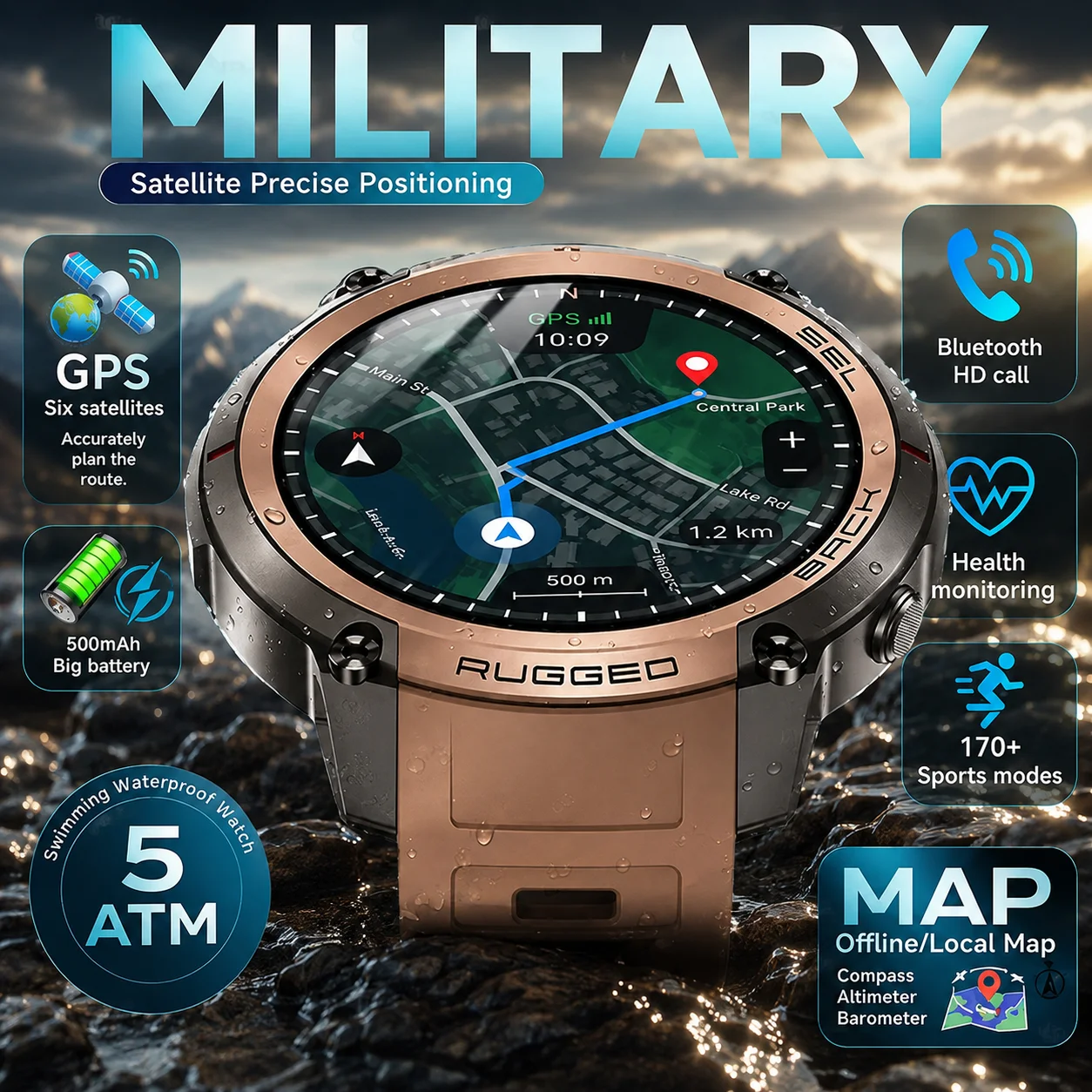 Smartwatch Military Watches For Men - 2026 GPS 스마트워치 남성용 군용 위성
