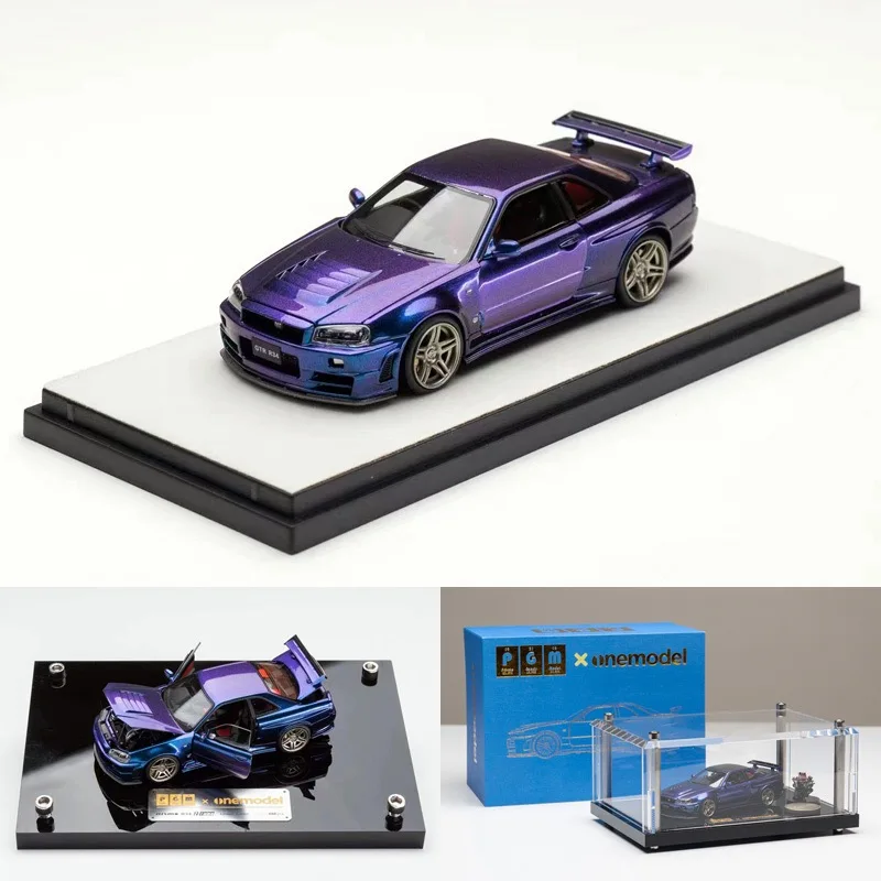 PGM & ONEMODEL 1:43 GTR R34 Z-TUNE Chameleon JDM Alloy Fully Open Limited to 688 Units Alloy Metal Static Car Model Toy Gift