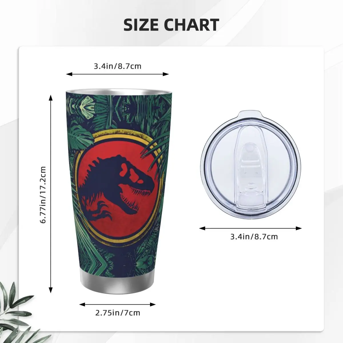 Jurassic Park Dinosaur Insulated Tumbler with Straws Lid Vacuum Coffee Mugs Outdoor Travel Thermos Bottle Cups, 20oz