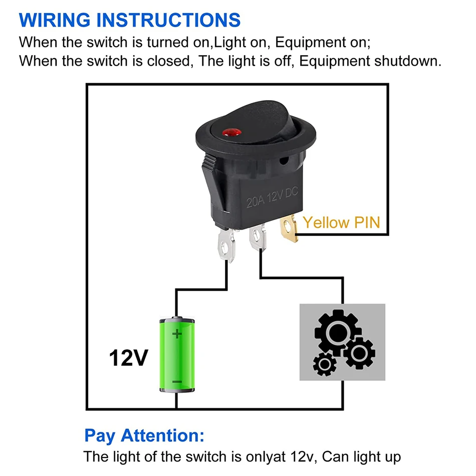 12Pcs Rocker Switch Toggle 12v SPST 3 Pins 2 Position ON/Off Blue LED Light Illuminated Boat Switch