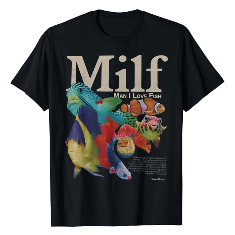 MILF Man I Love Fish T-Shirt Fishing Lover Graphic Tee Humor Funny Fisherman Outfits Men\'s Fashion Short Sleeve Blouses Gifts