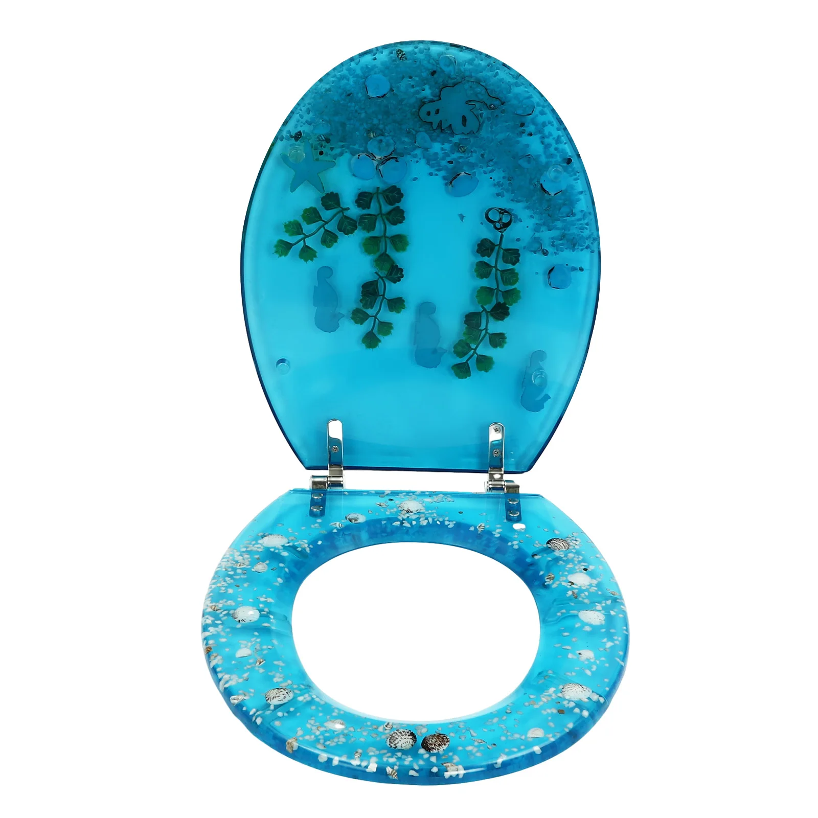 

For Resin U/V type Toilet Seat,Aquarium Seat Blue Sea Fish Shells Shape Toilet Seat