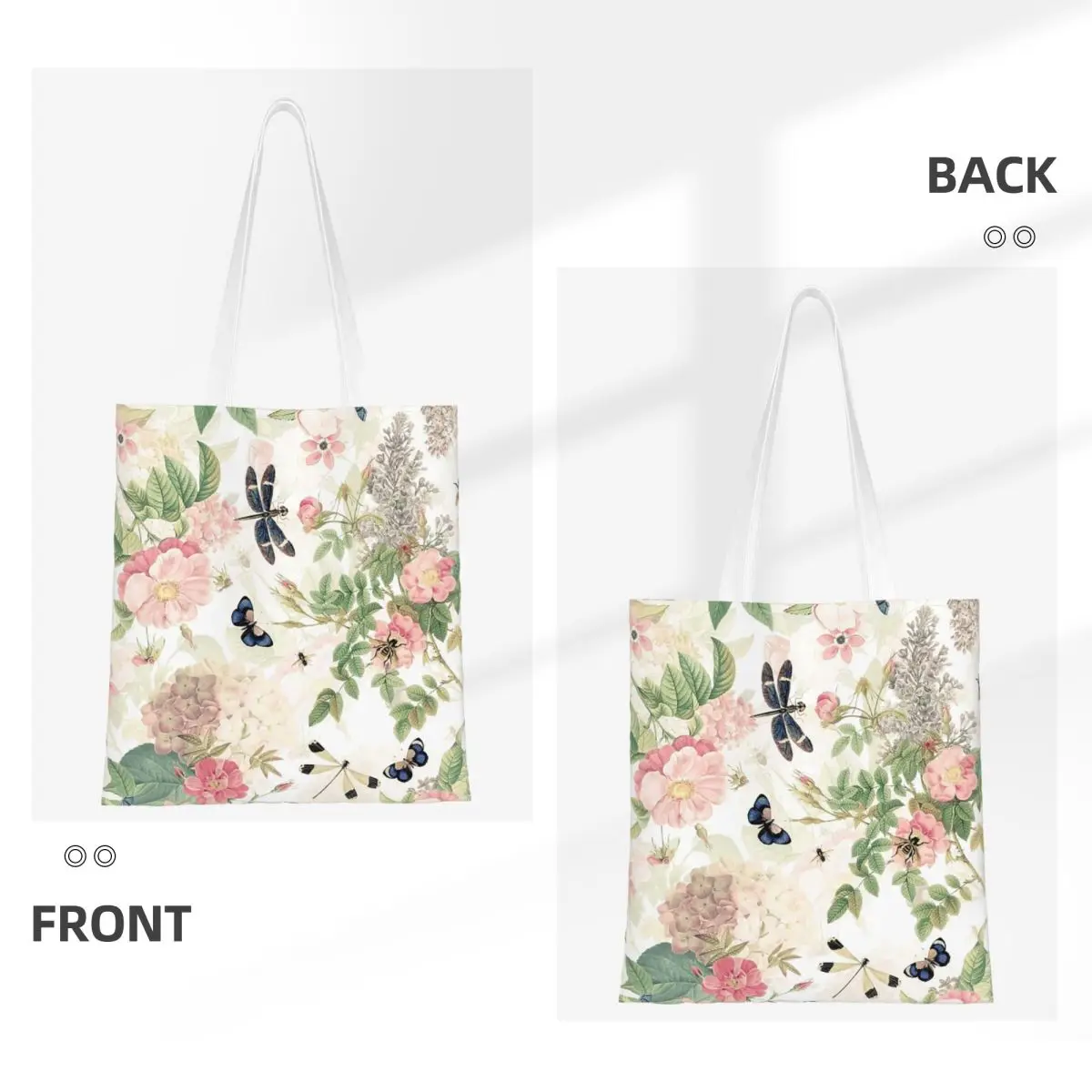 UtART Vintage Roses Spring Flower And Early Insects Botanical Shopping Bags Girls Canvas The Tote Bag Folding Girls ShoulderTote