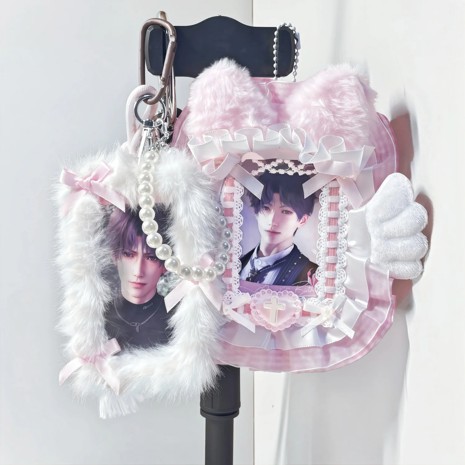 Fairy Soft Lace Series 3.5inch Handmade Fabric Card Case, Kawaii Finished Photo Display Frame, for Anime Kpop Bag Hanging Decor