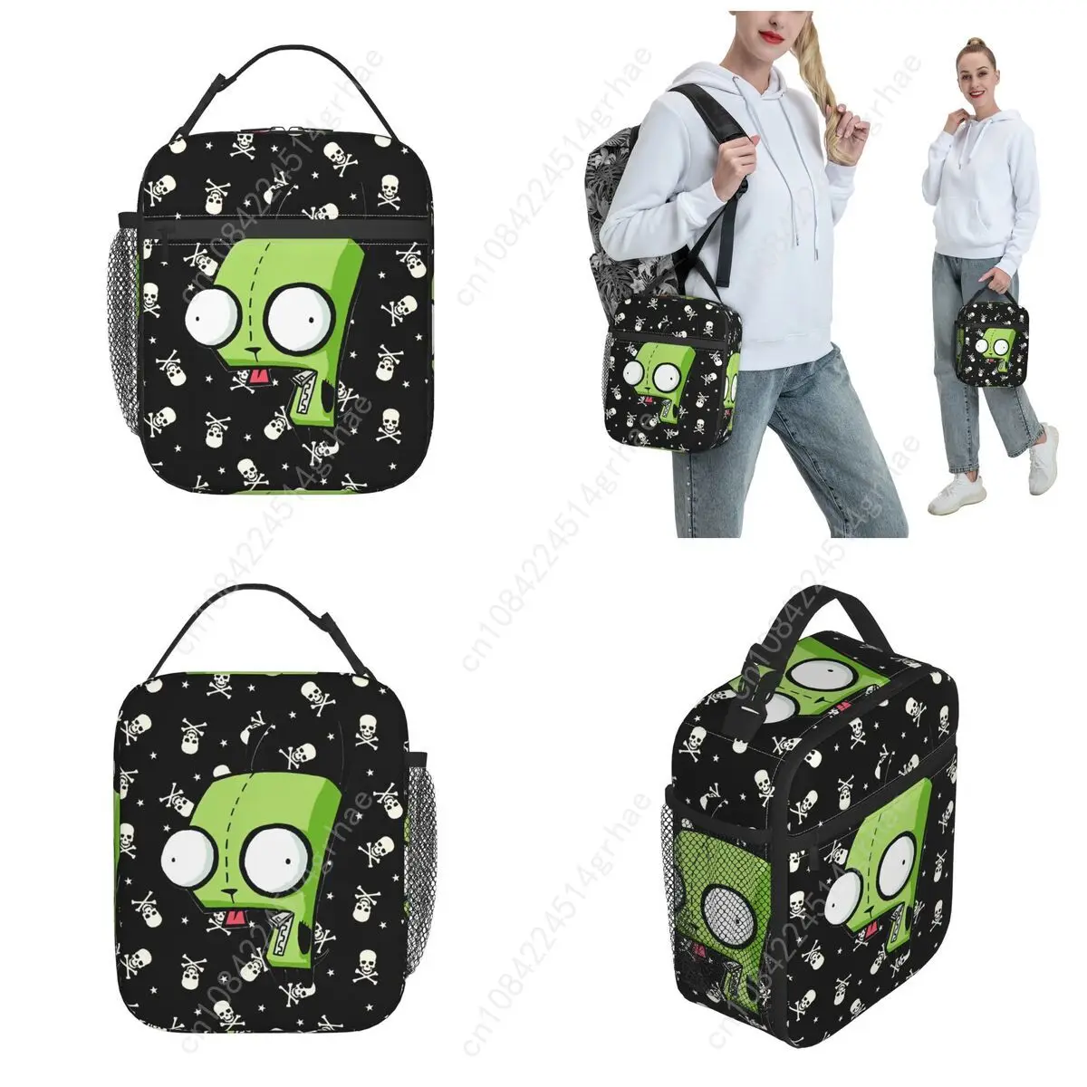 Invadered Anime Cartoon Z-Zim Thermal Insulated Lunch Bags for School Reusable Food Container Bags Cooler Thermal Lunch Boxes