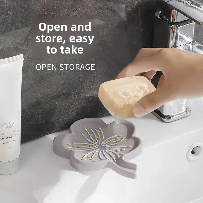 

Large PVC Soap Dish Draining Bathroom Storage Rack Home Bathroom No Drilling Anti-slip Soap Box Holder High End Design