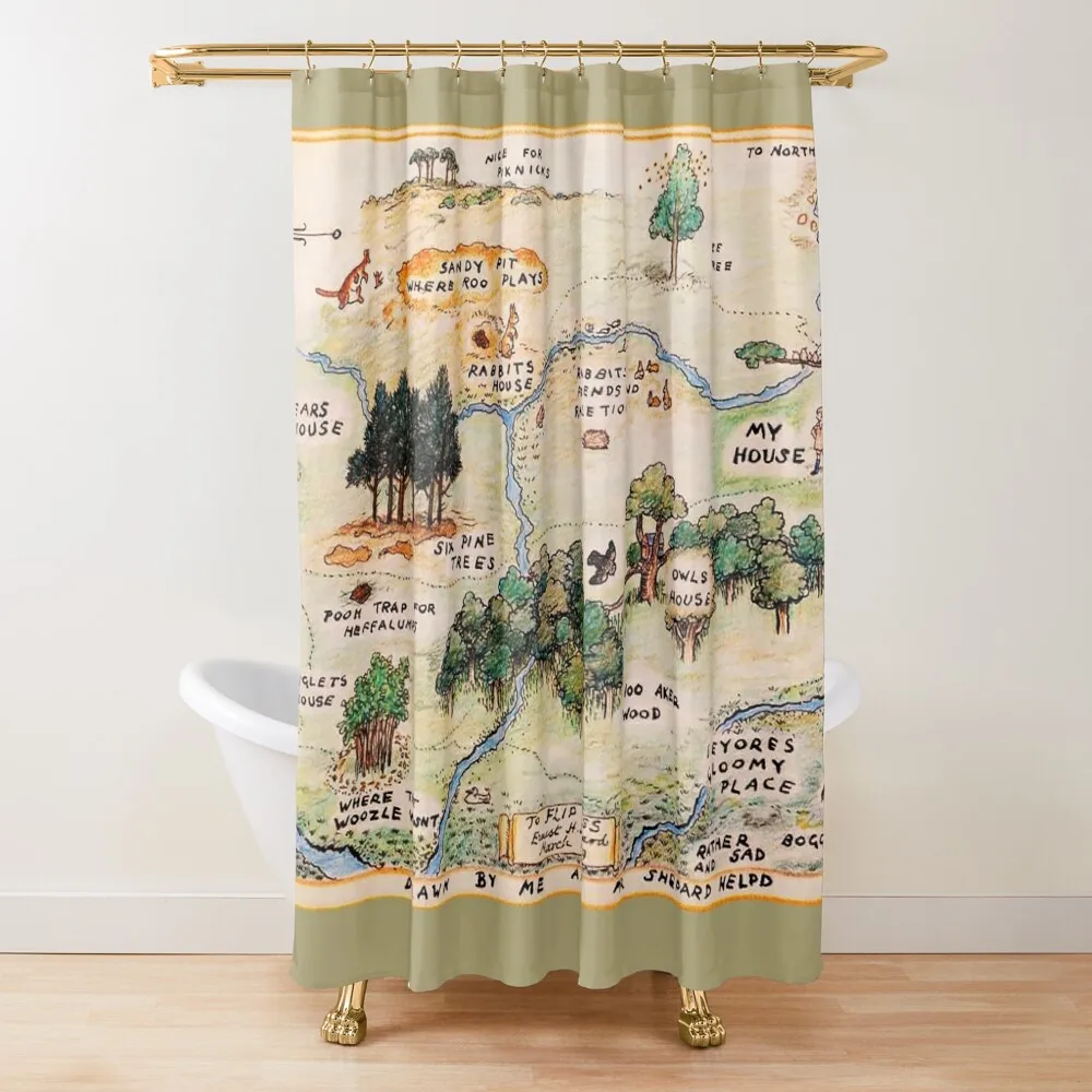 

100 Acre Wood map Shower Curtain Set For Bathroom Anime Shower Transparent Bathroom Shower For The Bathroom Curtain