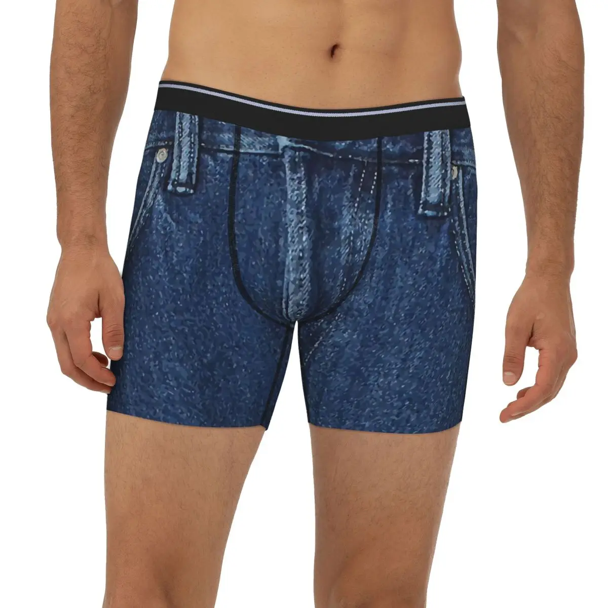 

Blue Denim Classic Jeans Texture Long Boxer Underpants Short Men Panties Ventilate Underwear for Homme Man Boyfriend Gift