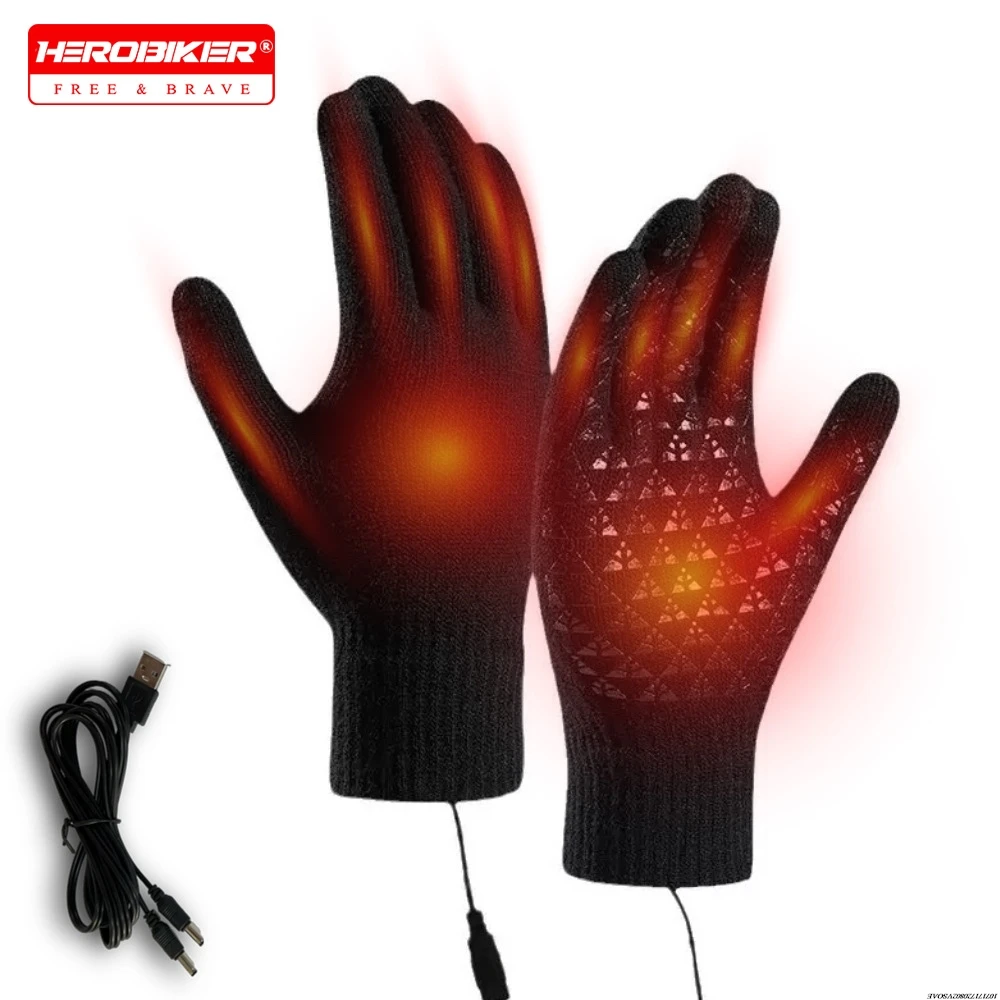 

Electric Heated Gloves Touch Screen Outdoor Riding Skiing USB Heated Gloves for Backpacking Heated Knitted Gloves Hand Warmer