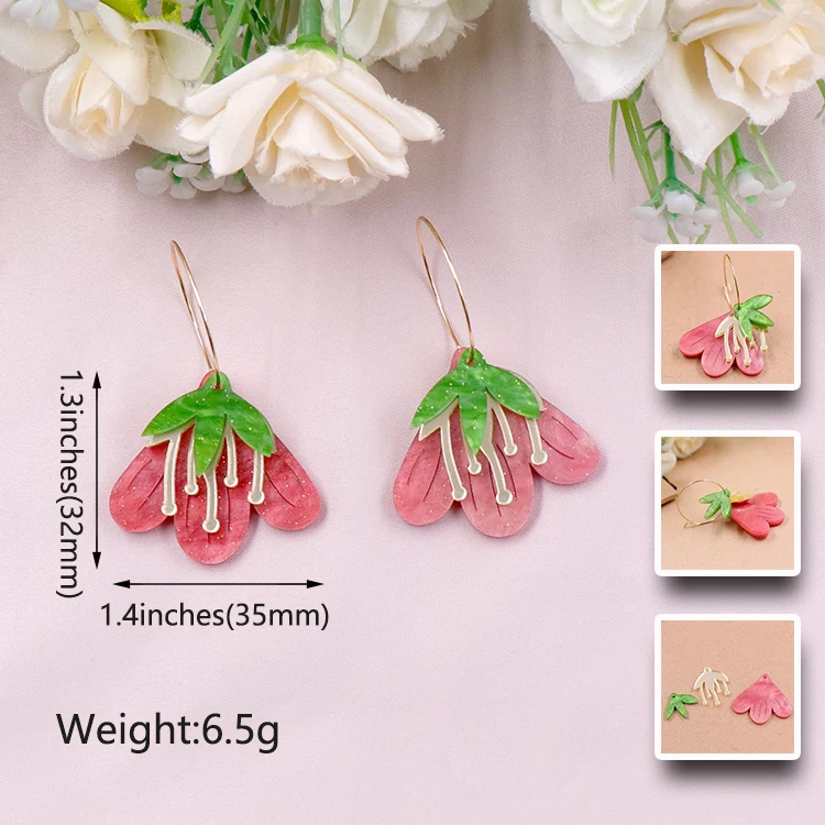 2022 New Hawaiian Polynesian Flower Earrings For Women Mother\'s Day Tropical Flower Acrylic  Hoop Earrings