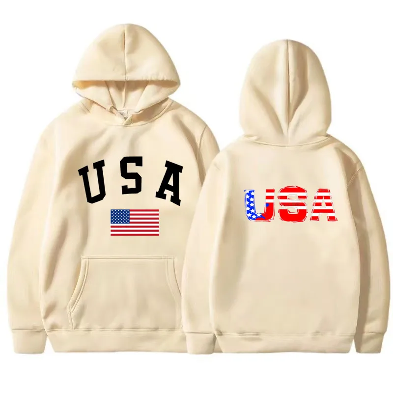 Men's Female Hoodie Harajuku USA pattern Y2K Street Fashion Trend Spring Autumn Fleece Top Unisex Clothing