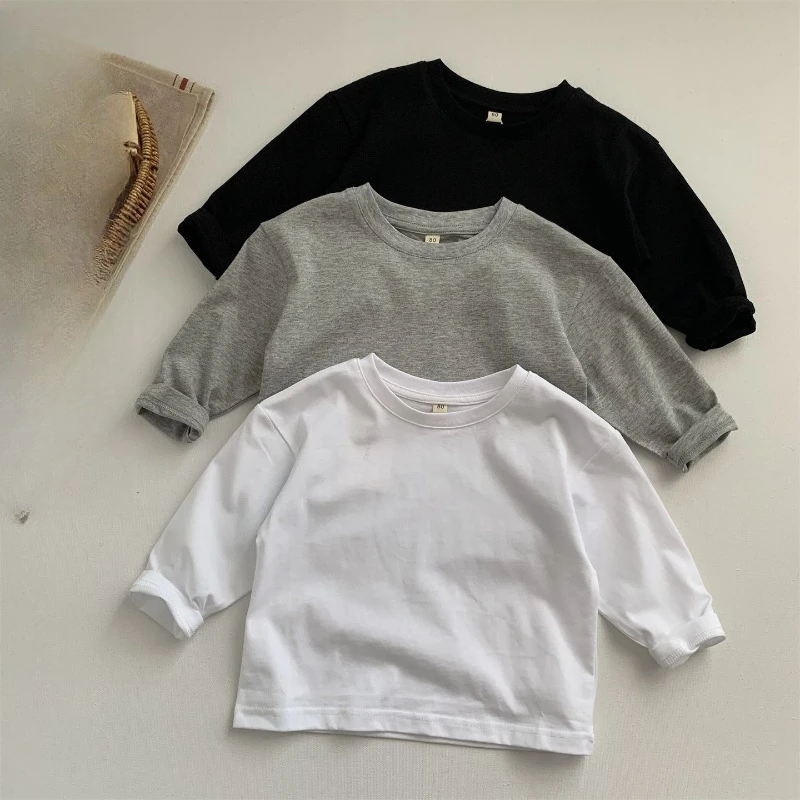 

Spring Autumn Boys Girls Tee Baby Stylish Kids Trendy Solid Color Simple Base Layer Top, Outfit Collection