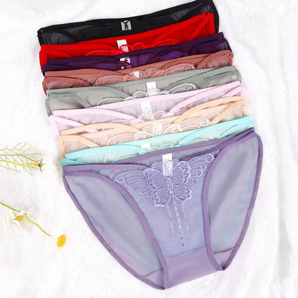 Trendy Lady Panties Elastic Embroidery Butterflies Print Soft Female Underwear Daily Wear