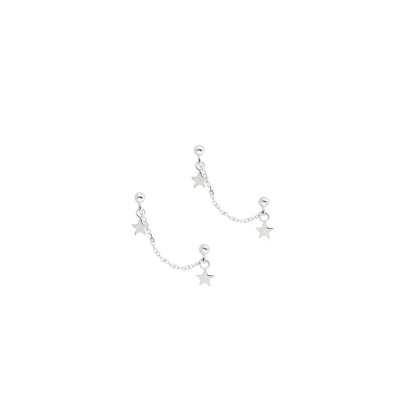 CIAXY Silver Color Star Stud Earrings for Women Romantic Tassel Ear Chain Double Pierced Earring  Jewelry Gifts