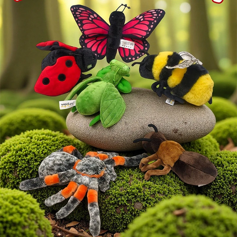 Hot Cute Realistic Insect Plush Toys Small Ladybug Butterfly Ant Mantis Spider Bee Stuffed Animals Lifelike Plushies Soft Doll