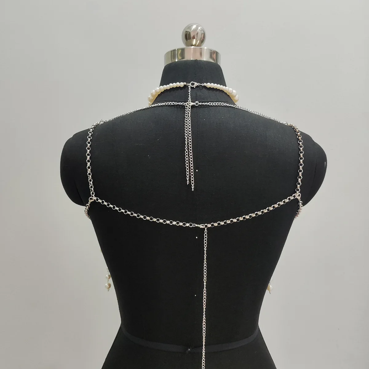 Fashion Handmade Beads Body Chains Imitation Pearls Beads Necklace Halter Dress Masquerade Stage Party Neck Bra Jewelry