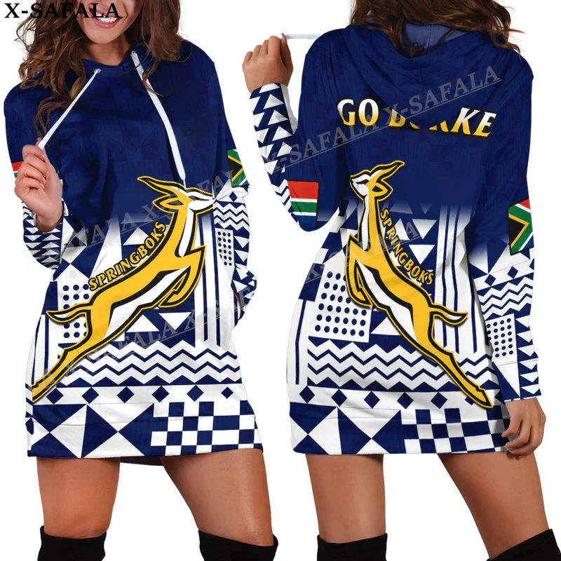 

South Africa Country Flag Springboks 3D Printed Autumn Hoodies Dress Women Casual Wear Long Sleeve Hooded Dress-1