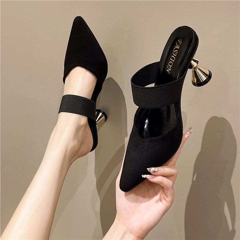 Mules classiques pointues à talons hauts pour femmes, pantoufles Parker, mode décontractée, chaussures provoqué de soirée, grande taille, été, nouveau, 2023