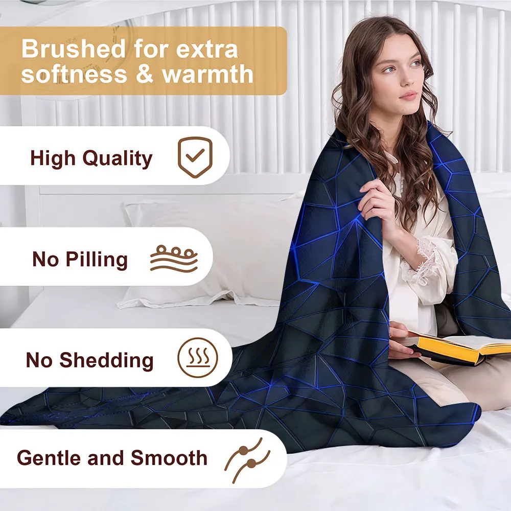 blue neon low poly Soft Warm Flannel Blanket Lightweight Cozy Christmas Halloween Home Decor Room