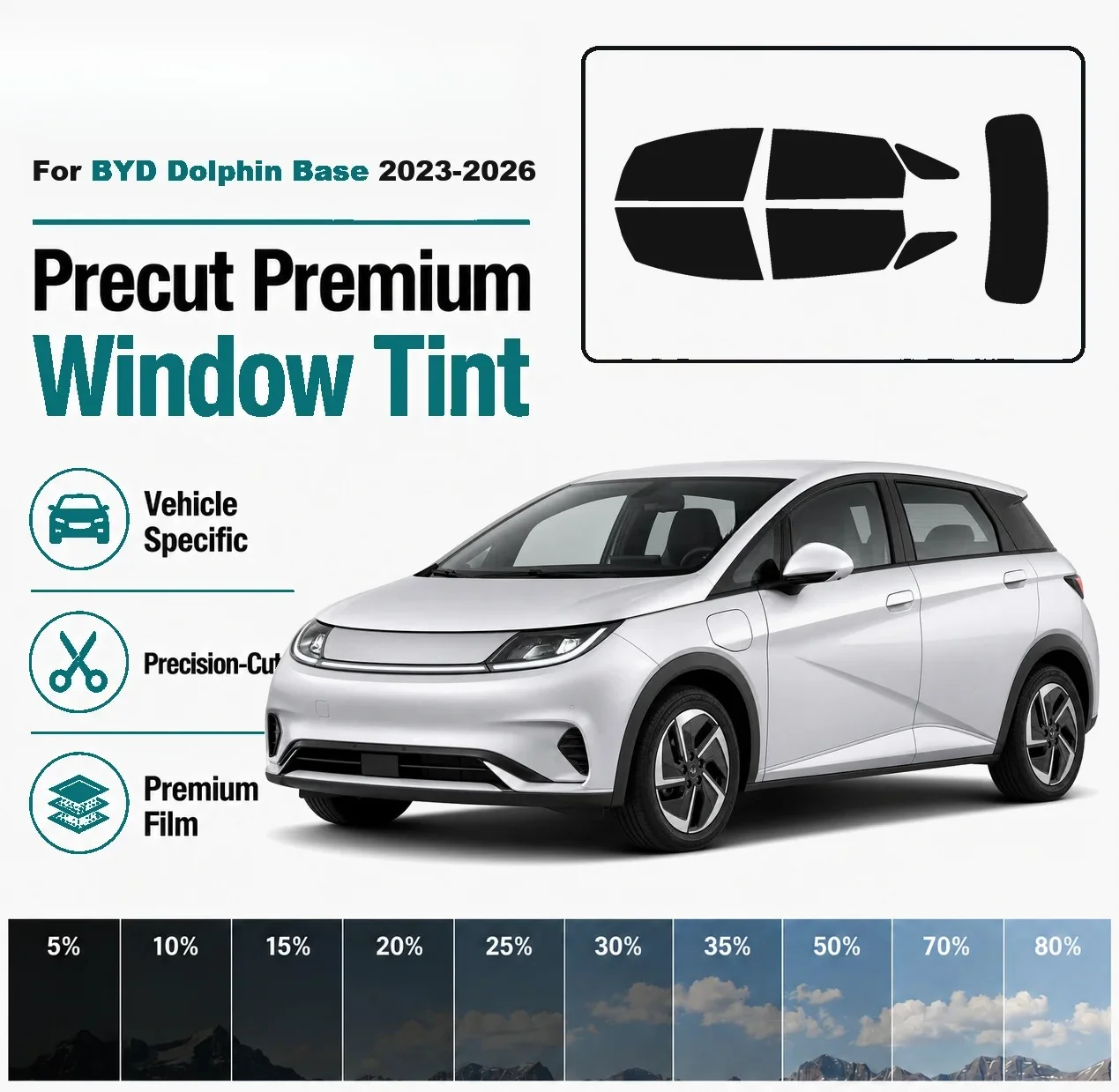 For BYD Dolphin Base 2023-2026 Pre-Cut Window Tint Film Vehicle-Specific Full Kit Front & Rear Windows Precision-Cut