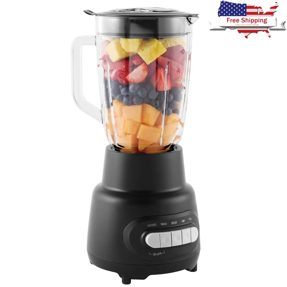 

5 Speed Glass Jar Blender 48Oz Capacity Stainless Steel Blades Ice Crush Mix Chop Pulse Easy Clean Dishwasher Safe